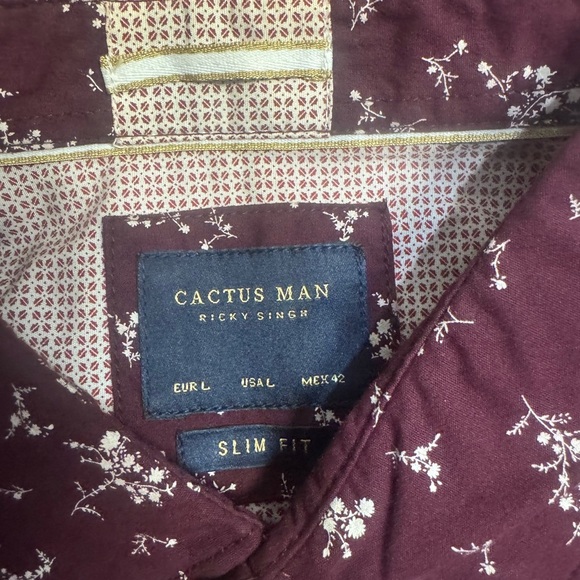 Men's Burgundy Floral Button-Down Shirt - Picture 3 of 7